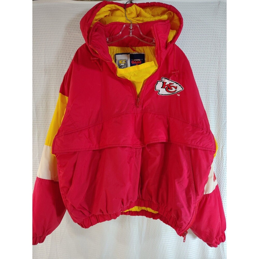 Vintage Kansas City Chiefs NFL Game Day Quarter Zip Puffer Jacket XLarge *Read*